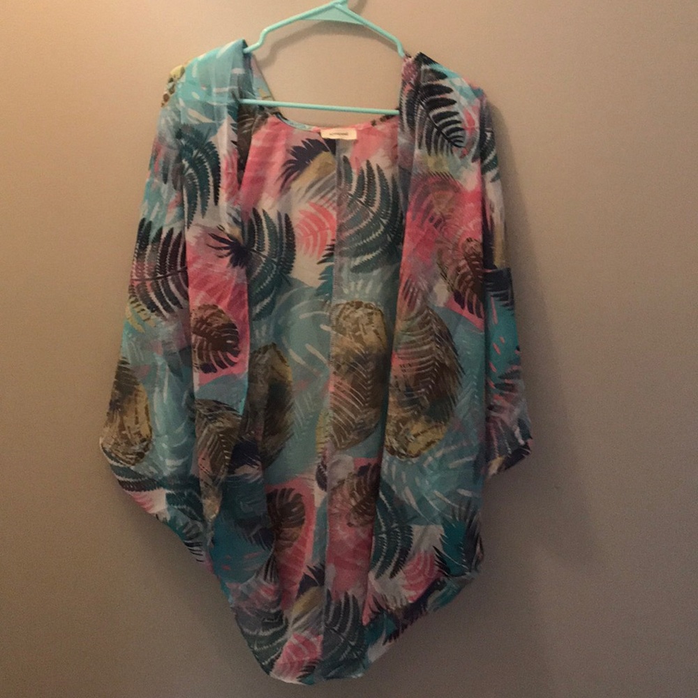 Sheer tropical kimono